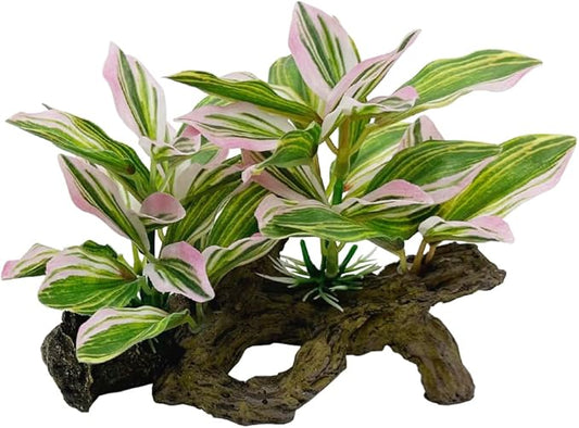 Fish Tank Decorations Aquarium Decor Ornaments Betta Pink Leaf pad Hammock Artificial Driftwood Goldfish Bowl Accessories (Light Pink Set)