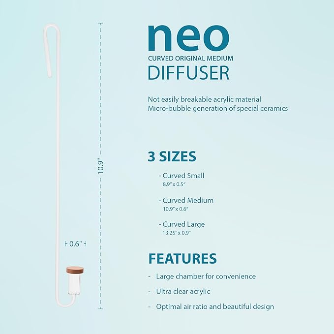 Aquario Neo CO2 Aquarium Diffuser - CO2 Diffuser Aquarium Kit, CO2 Diffuser for Aquarium Plants, CO2 System for Aquarium - Curved Original Diffuser, Medium