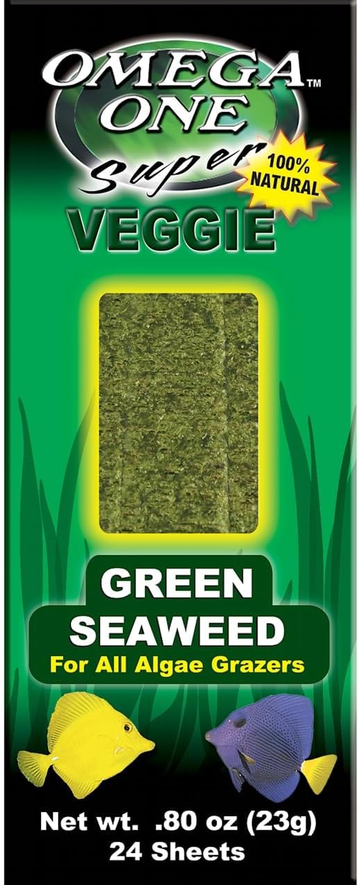 Omega One Super Veggie Green Seaweed for All Algae Grazers, .8 oz, 23 g, 24 Sheets, 3 Pack