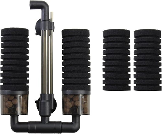 AQUANEAT Air Driven Sponge Filter, Quiet Aquarium Filter with Ceramic Media Balls, for Betta Fry Shrimp Tank, with 2 Spare Sponges