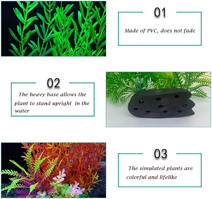 Aquarium Plants,Artificial Fish Tank Decorations Decor Plastic Plants Set 18 Pcs Landscaping Decorations Fish Tank Accessories,Small to Large,Tc1804
