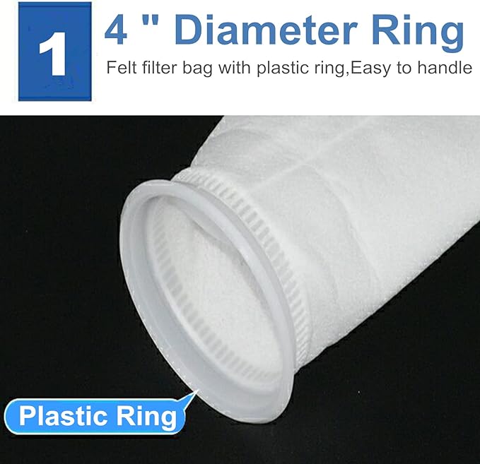 2 Pack Felt Filter Socks 50 Micron 4 Inch Ring by 9 Inch Long, Short Fabric Filter Bag (50 Micron)