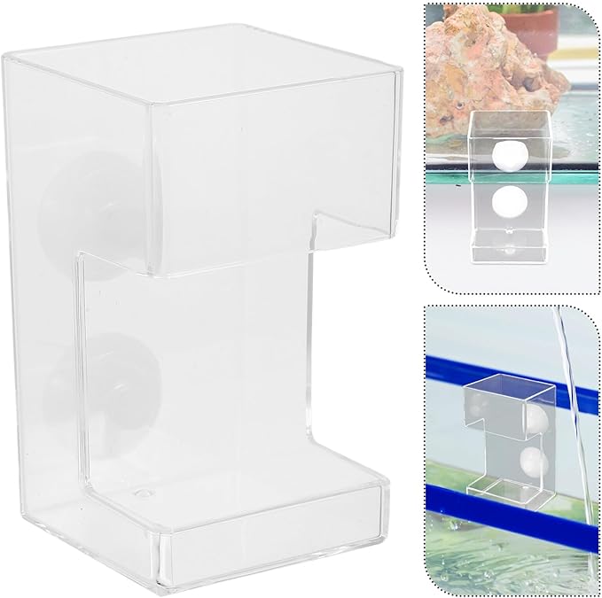 Aquarium Fish Feeder Station with Suction Cup, Automatic Fish Tank Feeding Dish for Precise Food, Anti-Drift Square Feeder Tube for Aquarium Accessories