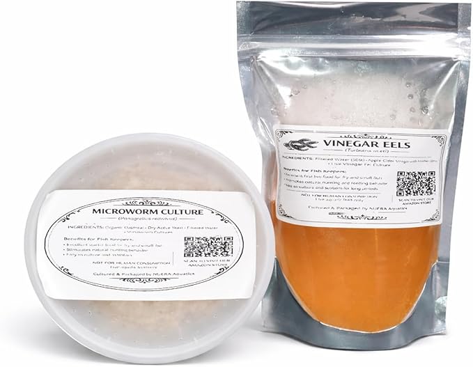 Microworms and Vinegar Eels Starter Culture Combo – Live Fish Fry Food for Betta, Guppy, Nano and Freshwater Baby Fish 5oz