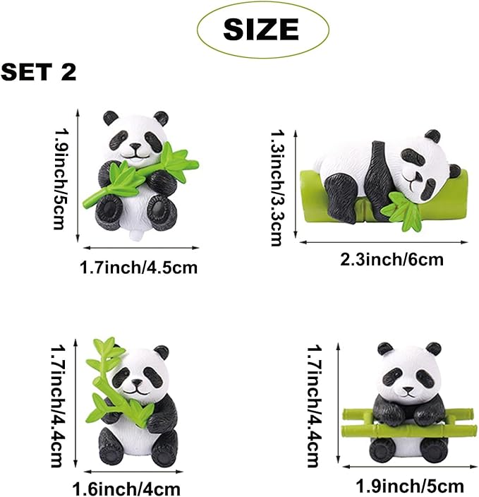 4 Pack Panda Car Decoration, Fish Tank Decorations, Cute Lively Panda Aquarium Decoration, Animal Fish Tank Display Decor, Bamboo Ornament Artificial Resin Accessories. (Set 2)