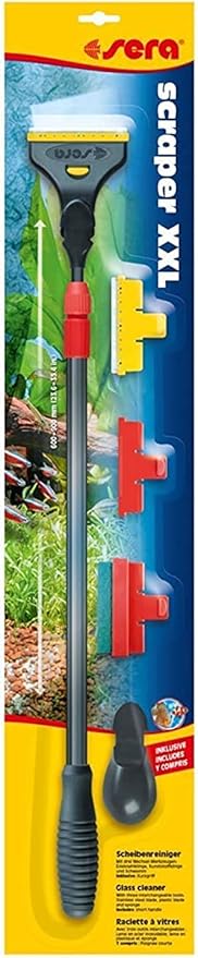 sera scraper XXL 23.6-35.4 in. (60-90 cm) | Aquarium Glass Cleaner Set with 3 Interchangeable Tools | Stainless Steel Blade for Glass, Plastic Blade for Acrylic, Sponge for Gentle Cleaning