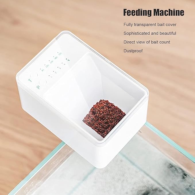 Automatic Fish Feeder, Battery Operated Vacation Aquarium Tank Timer Moisture Proof Auto Feeder with Full Transparent Bait Cover for Small and Medium Sized Aquarium Or Fish Tank