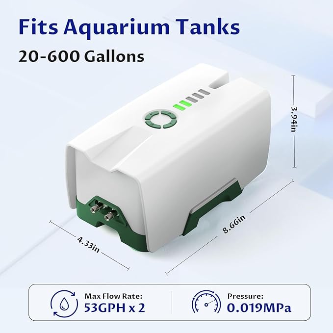 Ghosthorn Quiet AC/DC Aquarium Air Pump Battery Powered Aquarium Bubbler with 87 Hours Battery Life 2-Outlet Rechargeable Bait Aerator Adjustable Oxygen Pump, Power Outages and Emergency