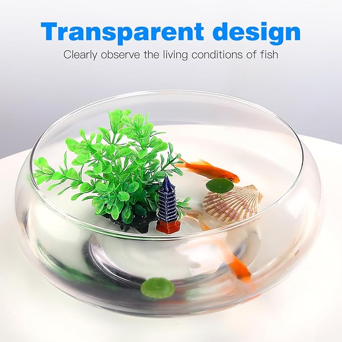 HANABASS Clear Fish Bowl Vase Wide Mouth Bubble Bowl Round Shallow Planter Terrarium Fish Tank- Aquatic Plant Pot Hydroponic Planter Table Centerpiece, 9.5X 9.5X 3.9 Inch, for Office Home