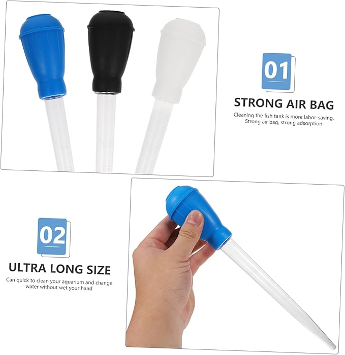 POPETPOP 3pcs Fish Tank Cleaner Dropper Prolonged Pipe Aquarium Waste Water Changer Manual Siphon Vacuum Gravel Sand Cleaning