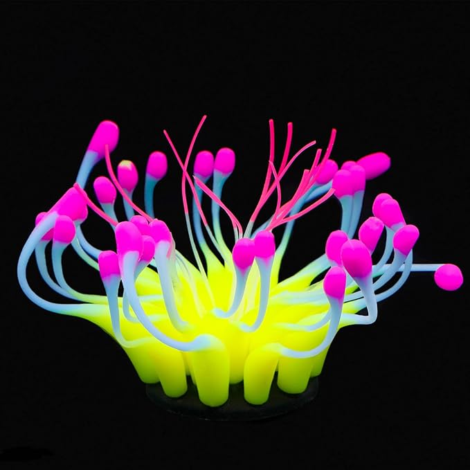Uniclife Glowing Effect Gooseneck Coral Artificial Decoration Silicone Ornament for Fish Tank Aquarium, Yellow
