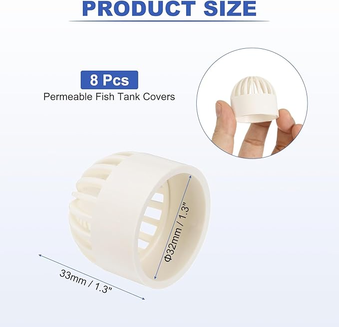 PATIKIL 1.3 Inch (32mm) Fish Cover Permeable Cap, 8 Pcs PVC Breathable Cap Aquarium Guard Fish Tank Intake Cover, White