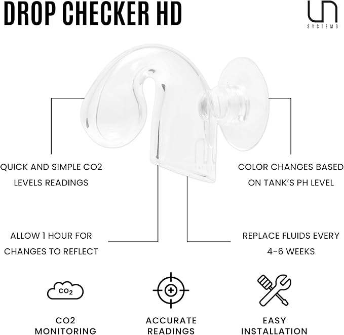 Ultum Nature Systems CO2 Drop Checker - Glass CO2 Drop Checker for Aquarium, CO2 Aquarium Kit with Solution, CO2 Monitor Complete Set for Planted Aquariums - Drop Checker Suction Cup Mount (SD)