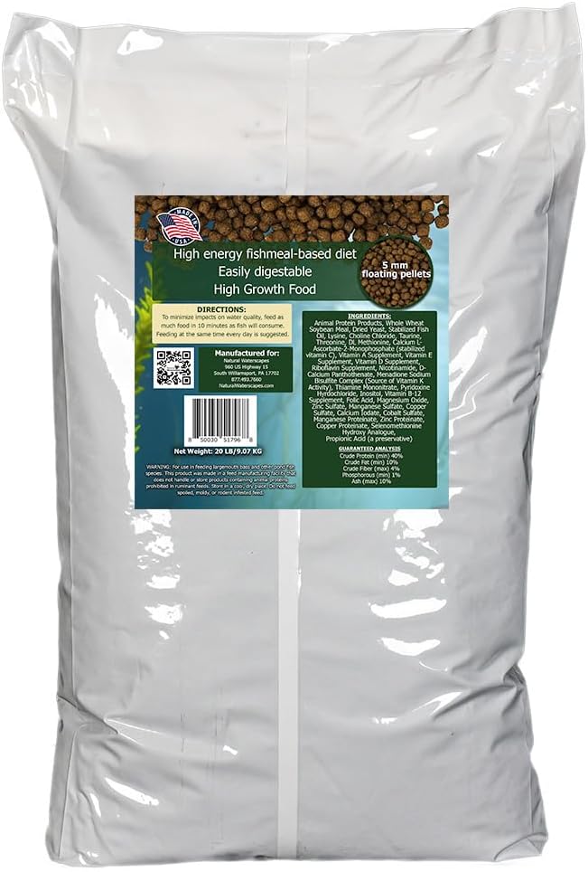 Natural Waterscapes Big Bass Blend Game Fish Food 20 lb | 5 mm Large Floating Pellets (20 lb)