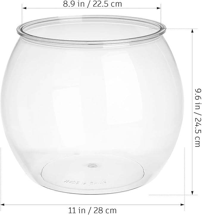 Balacoo Plastic Fish Bowl, Wide Round Terrarium, Unbreakable, Transparent, 24.5cm (LxWxH), for Fish, Home Decoration