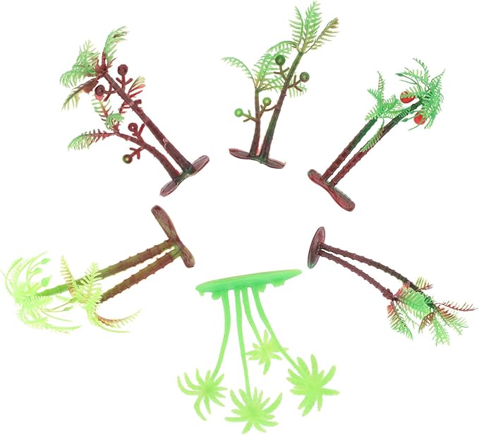 Outanaya 72pcs Artificial Coconut Tree Aquarium Plants Micro Landscape Decor Miniature Bonsai Simulation Plastic Palm Tree for Fish Tank Sand Table Decoration