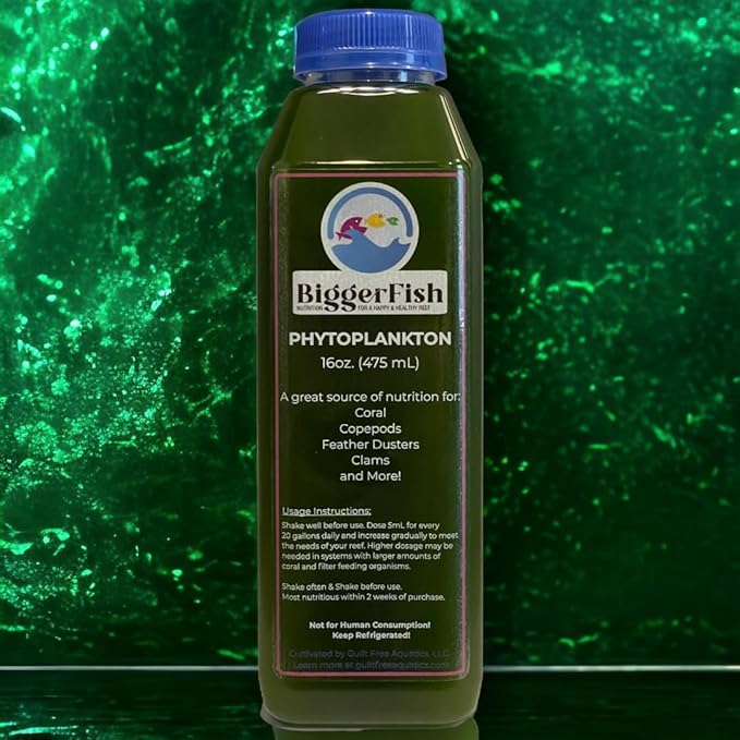BiggerFish Live Phytoplankton Blend for Saltwater Fish and Coral, 16oz, Provides Vital Nutrition for a Healthy Saltwater Reef Aquarium Ecosystem