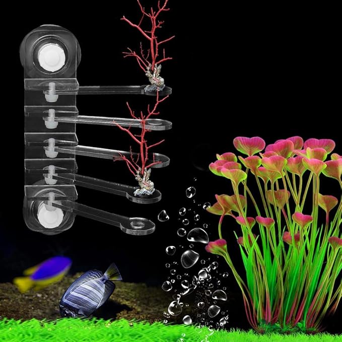 Pssopp Aquarium Frag Rack Acrylic Transparent Five Claw Life Tree Shape 5-Hole Frag Plugs Bracket Base with Suction Cup