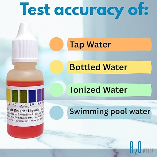 Water pH Level Test kit, Alkaline, Tap, and Drinking Water (WHT/100-125 Tests) 0.50 Fl Oz, More Accurate Than Test Strips, Made in USA, by A2O Water