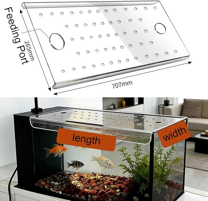 Adjustable Acrylic Aquarium Canopy with Ventilated Lid, Jump-Proof Fish Tank Cover, Perfect for Pets and Aquatic Life, Durable and Lightweight Design