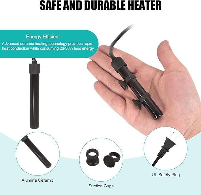 YOFOTHS Mini Aquarium Heater Alumina Ceramic, USB 10W Digital Display Thermostat, Compact Thumb-Size Fish Tank Heater with Temperature Control, Black, for 1 Gallon Betta Tanks (USB10W)