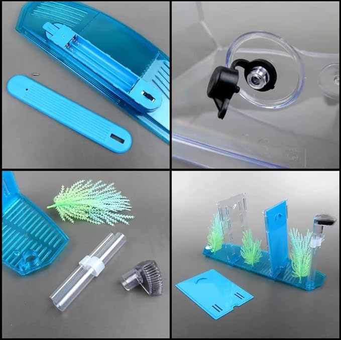 LIZEALUCKY Betta Fish Tank, Adjustable LED Light Acrylic Small Aquarium, Fish Tank Starter Kit with Isolation Plates and Water Change Valve, Blue