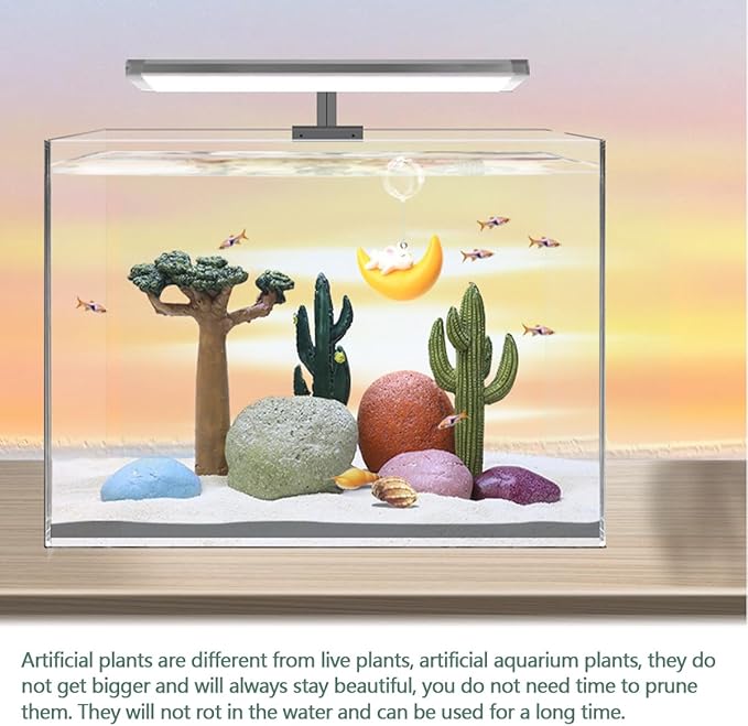 2Pcs Reptile Cactus Plants Terrarium Decoration Faux Reptile Terrarium Cactus Plant Landscape Decoration for Turtle Lizard