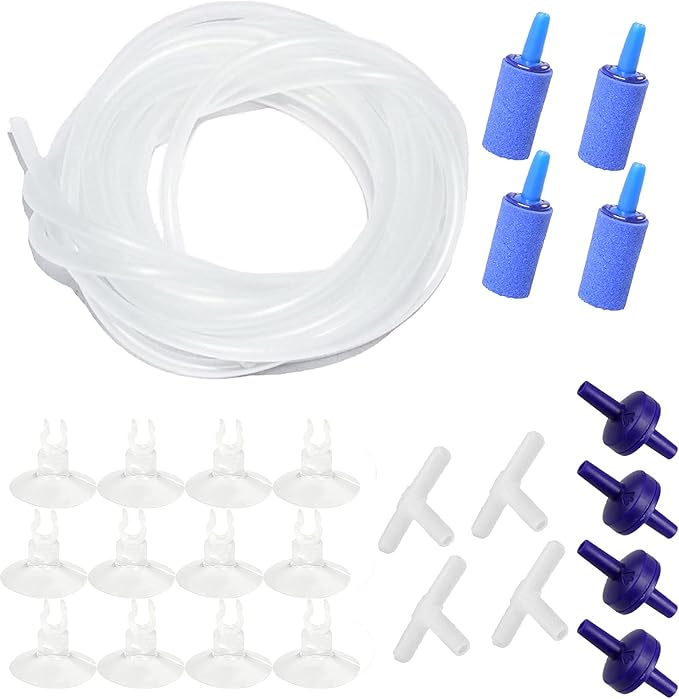 AQUANEAT 25 Feet Aquarium Airline Tubing, Standard 3/16" Tubing, Air Pump Accessories,with Air Stones, Check Valves, Suction Cups and Connectors (Clear)