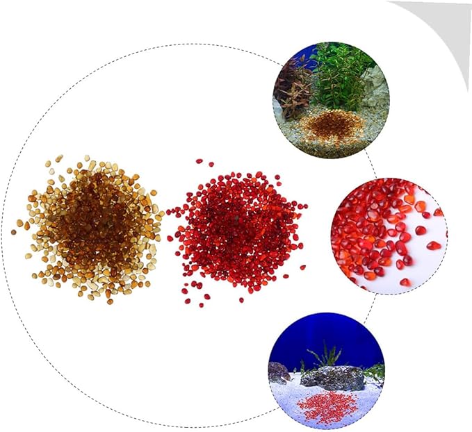 2 Sets Aquarium Gravel Decor with Natural Colored Glass Sand, 250g China Red + 250g Amber Substrate for Fish Tank and Terrarium Landscaping