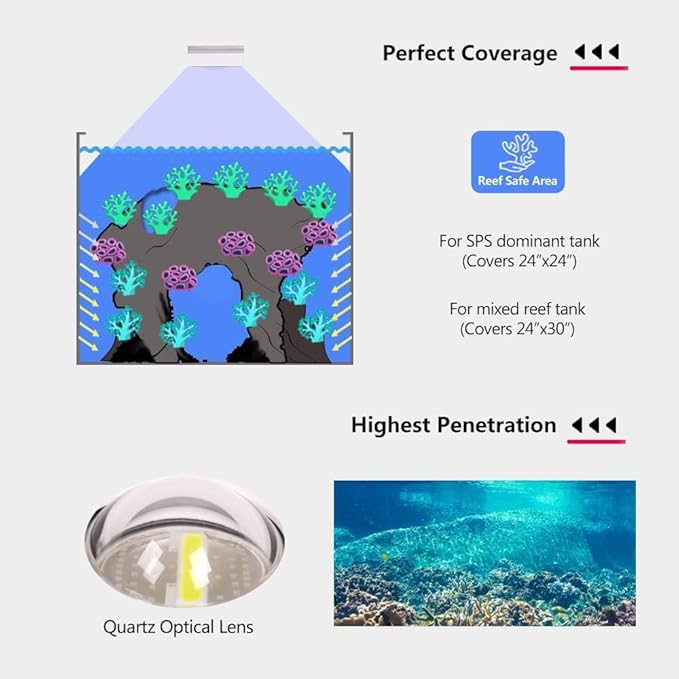 PopBloom RL90 WiFi Reef LED Light, 100W Reef Aquarium Lighting for Marine SPS LPS Corals Saltwater Fish Tanks, Enhanced Violet and Blue Spectrum, APP Fully Programmable (White, with Hang kit)