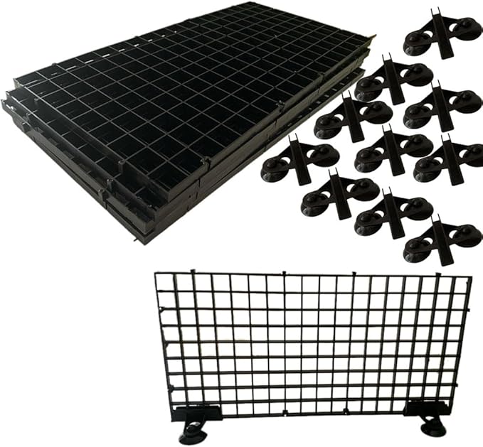 5 Pcs Aquarium Divider Tank Divider Panel Adjustable Plastic Bottom of Fish Tank Isolation for Shrimp Guppy Separation Easy to Cut Install with 10 Pcs Sucker (Black)