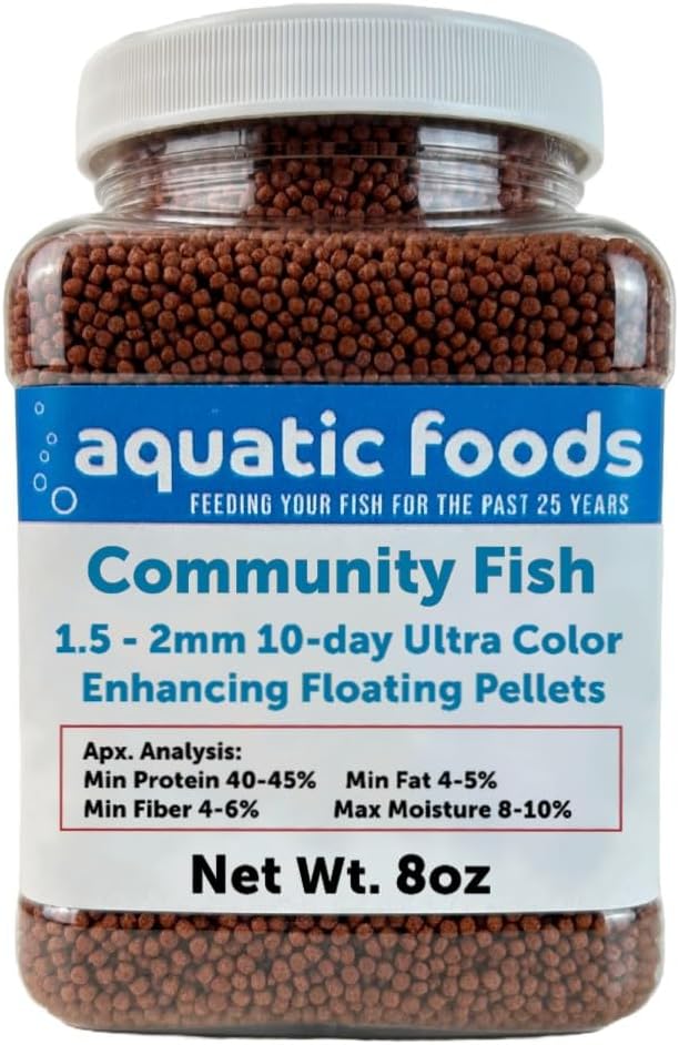 Community Fish Ultra Red Color Enhancing 1.5mm-2mm Floating Pellets. Color Enhancing in 10-Days for All Community Fish…8oz Small Jar