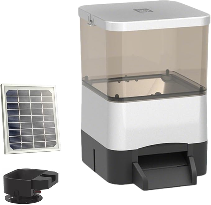 Pond Fish Feeder, Solar Powered Automatic Fish Feeder, Large Capacity 4L/10L/20L,Support Wi-fi and Solar Panel Charging, for Outdoor Fish Ponds Silver-10L