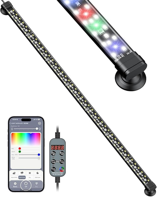 Pawfly Aquarium Light with Bluetooth for Plants, 14W 27.5 inch Full Spectrum Fish Tank Light for 28-51 inch Fish Tanks, Submersible LED Lights with App Control, Timer Modes & Adjustable Brightness