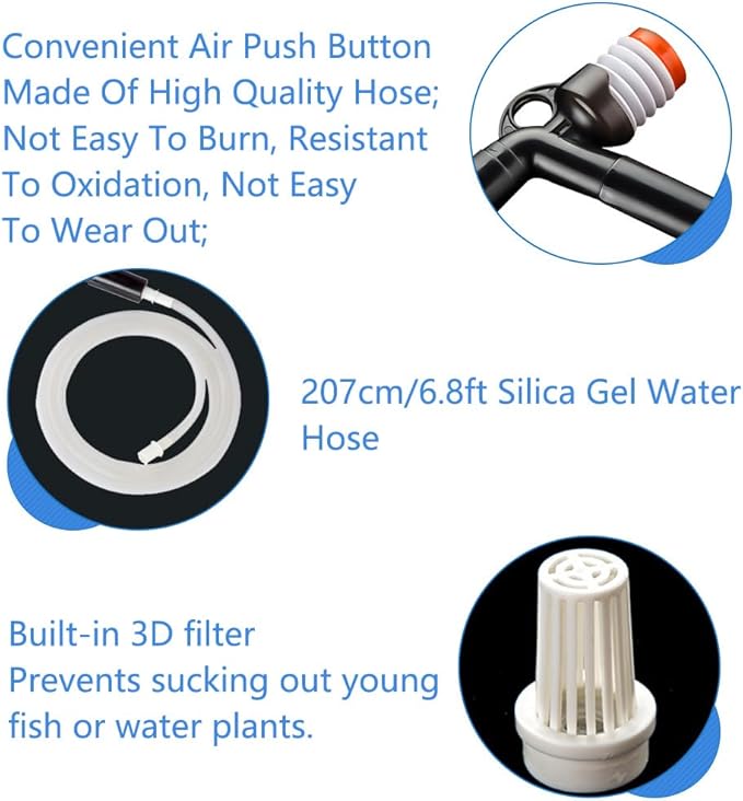Aquarium Vacuum Gravel Cleaner with Filter, Plastics HandheldFish Tank Cleaner, for Water Change Wash Sand and Water Circulation White