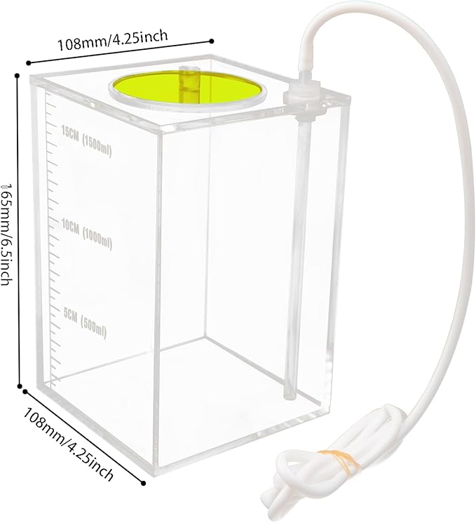 Aquarium Choice Acryli Made Liquid Storage Bucket Doing Pump Reservoir Container (4.25 * 4.25 * 6.5 Inch;1500ml/1.5L（Yellow）)