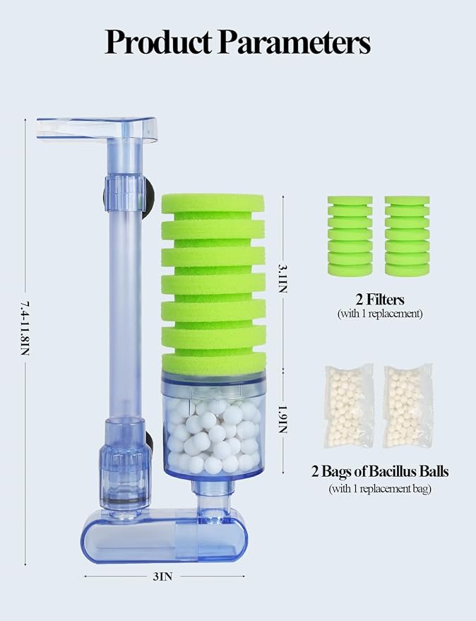 UPETTOOLS 10-40 Gla Aquarium Sponge Filter Ultra Quiet Aquarium Air Pump Bio Sponge Small Fish Tank Foam Filter Comes with 2 Sponges 2of Bio Ceramic Media Balls