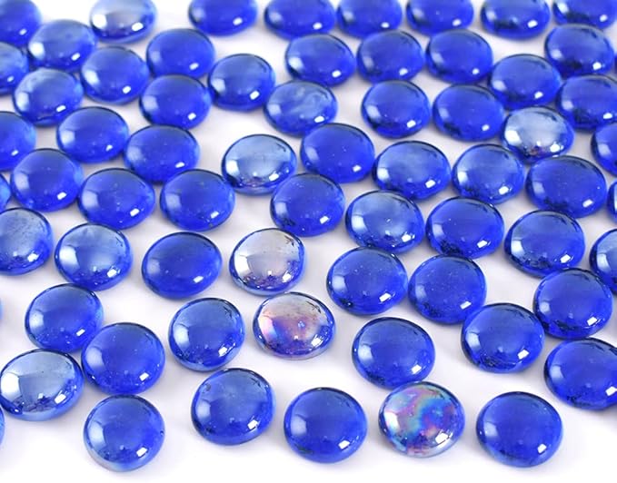 Flat Glass Marbles 1lb, 100PCS Dark Blue Flat Gems Glass Beads for Vase Filler Garden Aquarium Tank Pebbles Table Floral Decoration