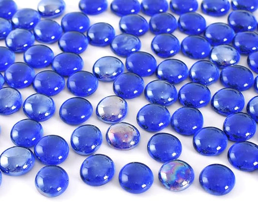 Flat Glass Marbles 1lb, 100PCS Dark Blue Flat Gems Glass Beads for Vase Filler Garden Aquarium Tank Pebbles Table Floral Decoration