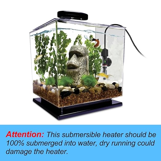 PULACO 25Watt Mini Aquarium Submersible Betta Heater with Free Thermometer Strip for 1-6 Gallon Fish Tanks (Preset Temperature 78℉)