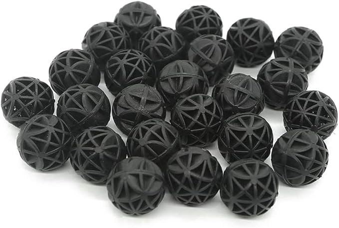 J-star 100 PCS 1-Inch (26mm) Bio Filter Balls for Aquarium Pond, Fish Tank Bio Filter Media for Freshwater & Saltwater, Canister Filter Sump Wet/Dry Trickle Filter, Includes 2 Mesh Bags