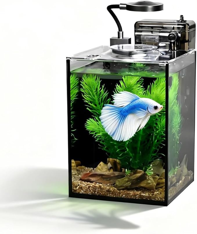 Fish Tank Kit,1.2 Gallon Small Aquarium,Ultra-Clear Nano Aquarium,Betta Fish Tank,Small Fish Tank,Aquarium Starter kit with Light,Filter,Pine Skin Stone,Sand and Artificial Plants