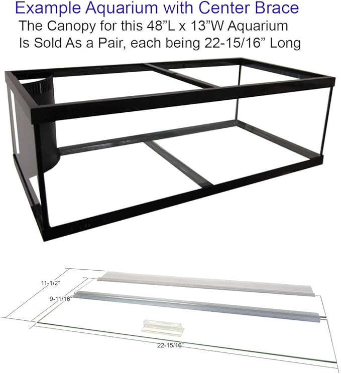 Glass Canopy Two Piece Set for Aquariums with Center Braces, (Tank with Center Brace, 48" L x 13" W)