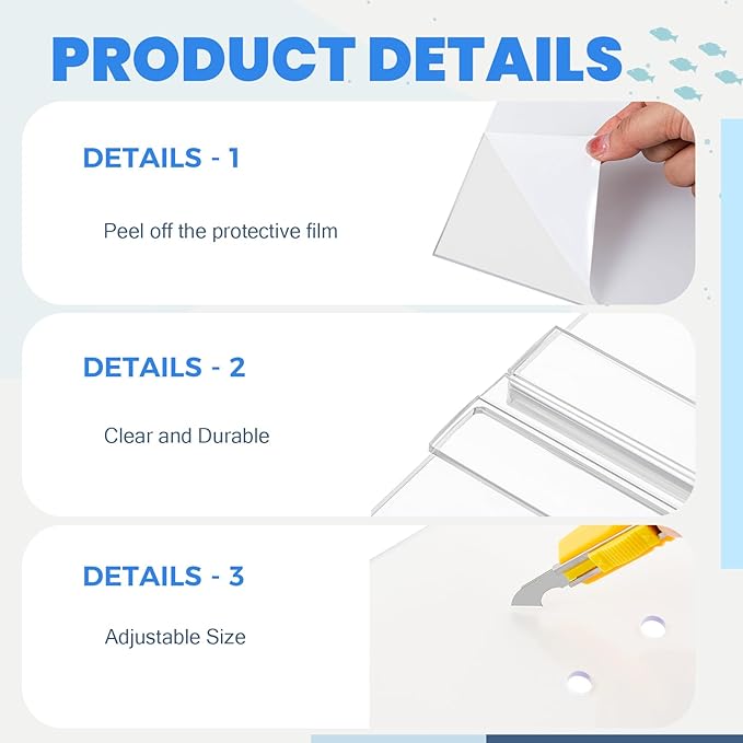 Sieral Aquarium Polycarbonate Canopy Set 2 Pcs 22.95 x 11.5 x 0.12 Inch for 33/40/55 Fish Tank with Center Brace Aquariums Cover Fish Tank Lid with a Hook Knife, Breathable Hole and Handle, Clear