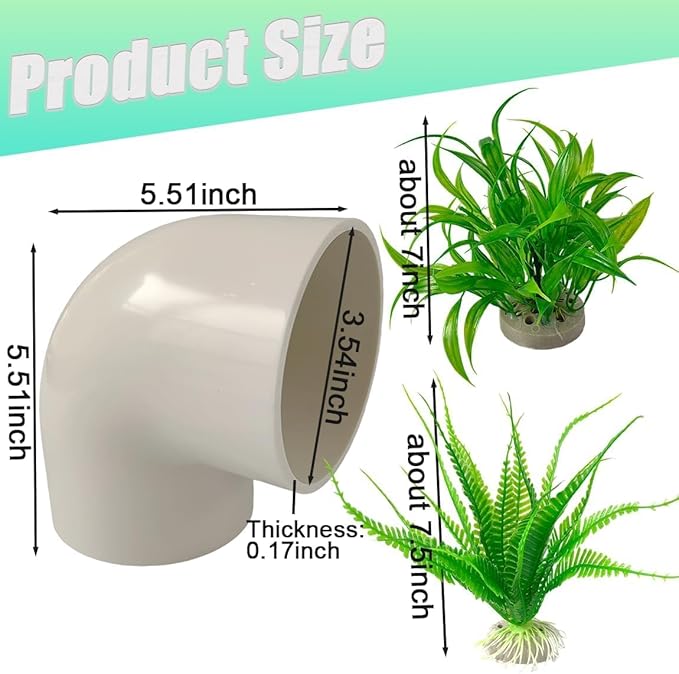 Axolotl Hide Tube and 2 Artificial Plants for Aquarium, Axolotl Cave and Aquatic Plant Set, Aquarium Decor Set, Safe Hide Tube & Green Plants for Axolotl, Fish, Turtles ,Fish, Tank Decorations Accesso