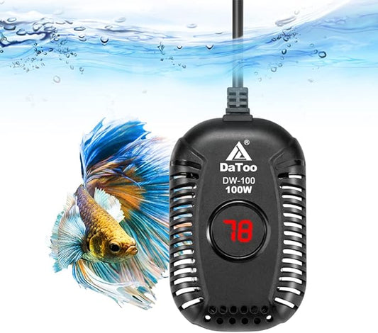 DaToo Small Aquarium Heater 100W Mini Fish Tank Heater 100 Watt Submersible with LED Temperature Display