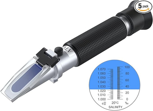 AUTOUTLET Refractometer Saltwater Aquarium for Seawater,Pool,Tank,Testing,Marine Fishkeeping, 0-100PPT & 1.000-1.070 Salinity Tester with ATC Function Hydrometer Specific Gravity Salinity Meter Kit