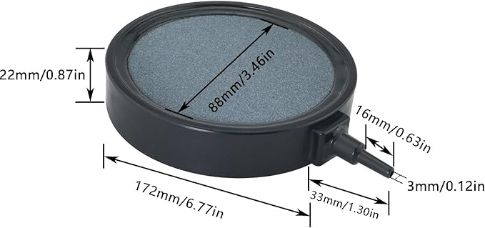 Black Quartz Sand Air Stone Round Bubble Diffuser 10.5mm Fish Tank Aerator Suitable for Hydroponic Systems Pond Aquariums