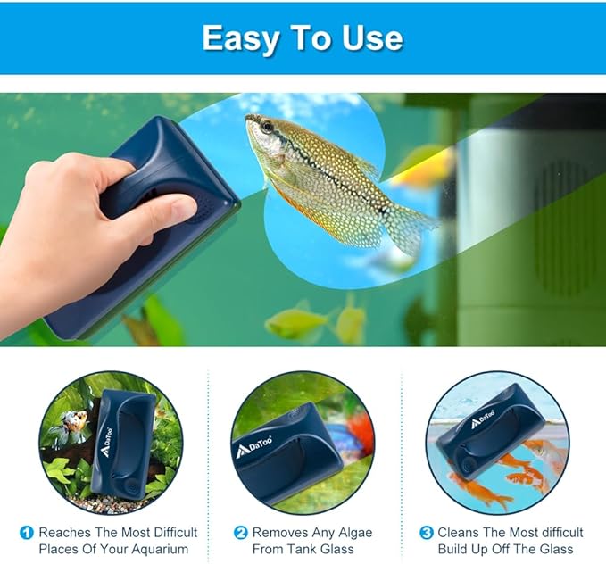 DaToo Aquarium Mini Magnetic Scrubber Scraper Small Fish Tank Cleaner Nano Glass Aquarium Cleaning Tools with Super Strong Magnet (Max)