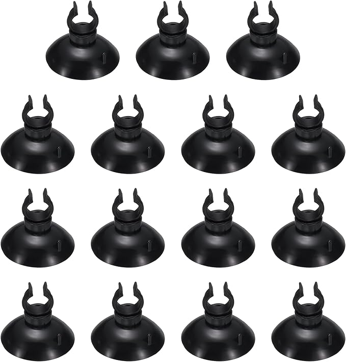 Aquarium Suction Cups, Fish Tank Suction Cups Clips Airline Tube Holders Clamps (Plastic, 15Pcs, Black) for 0.4" Fish Tank Airline Tubing Binding Moss Shrimp Nest, 10x30MM